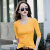 Women's T-Shirt Mid-Sleeve Women Bottoming Shirt with Half-Sleeve Woman T-Shirt Tight V-Neck Tops Tees