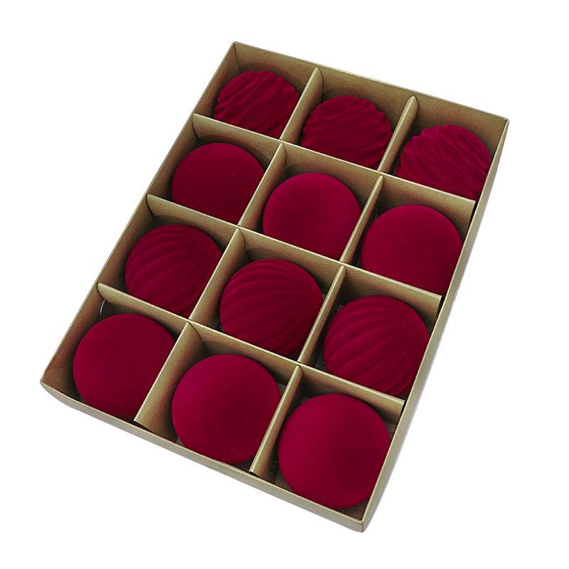 

12pcs Velvet Ornaments-Red Flocked Balls with Golden Ribbons,Perfect for Wedding Decorations, Festival Ornaments