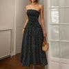 Women Retro Polka Dot Strapless Slim Fit A Line Long Dress