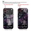 Purple flower skull pattern tempered glass phone case suitable for iPhone 17 16 15 14 13 12 11 Pro/Max/Plus anti drop back cover