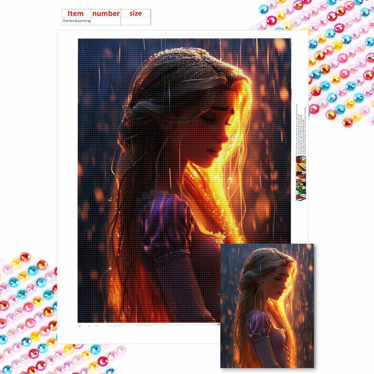 

Полная круглая алмазная живопись Принцесса под дождем Искусство Стразовая картина Мозаика Сделай сам 5D Вышивка крестом Домашнее украшение Round 20x30cm