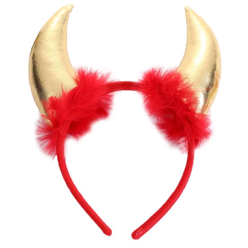 Halloween Feather Decor Ox Horn Shape Glitter Headband Movie Demon Evil Devil Horn Hair Hoop Gothic Cosplay Party Costume