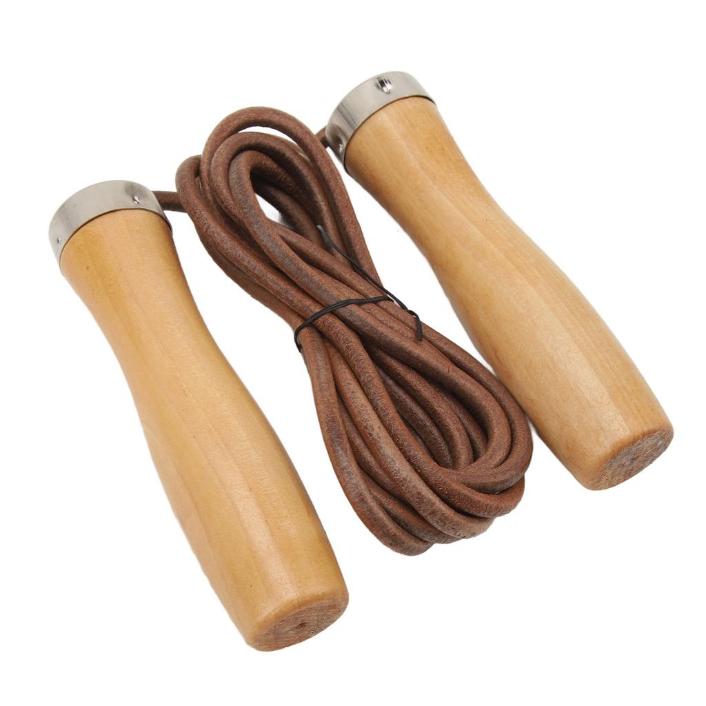 Skakanka Skórzana Rękojeść Drewniana Przenośna Bardzo Skuteczna Skakanka do Ćwiczeń Fitness