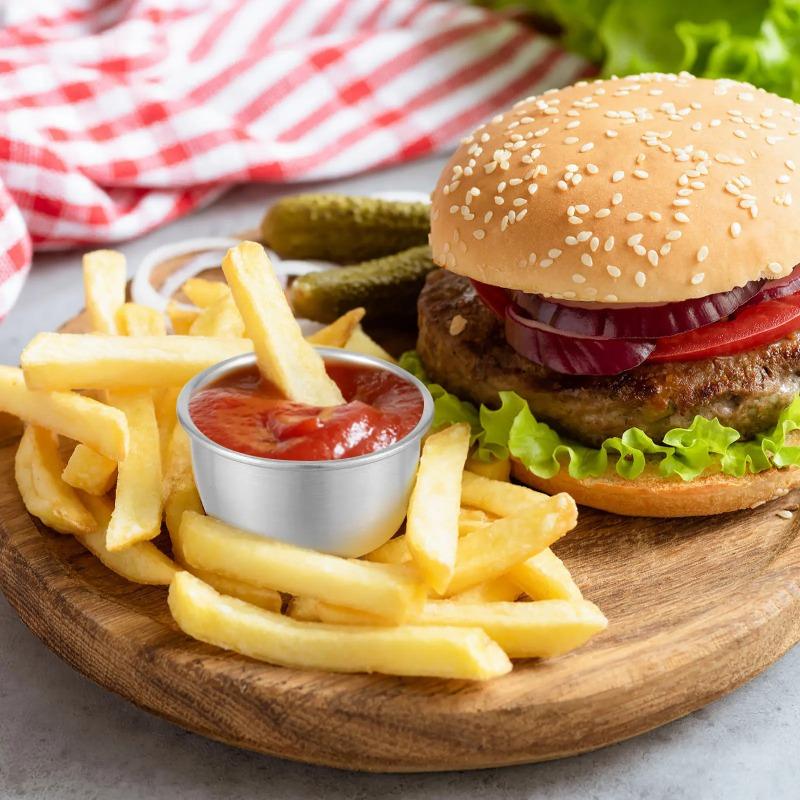 1Pcs Sauce Dipping Bowl Stainless Steel Dipping Cups Sauce Dishes 45/55ml Mini Seasoning Cups for Soy, BBQ, Sushi, Party