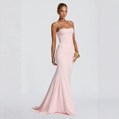 Abito Maxi da Donna con Spalline Sottili Senza Maniche Ruched Bodycon Abito Formale da Sera