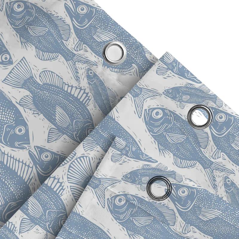 Blue Fish Shower Curtain Decorative Bathroom Waterproof Fabric Bath Mats For Home Decoration White Blue Floral Pattern Watercolo