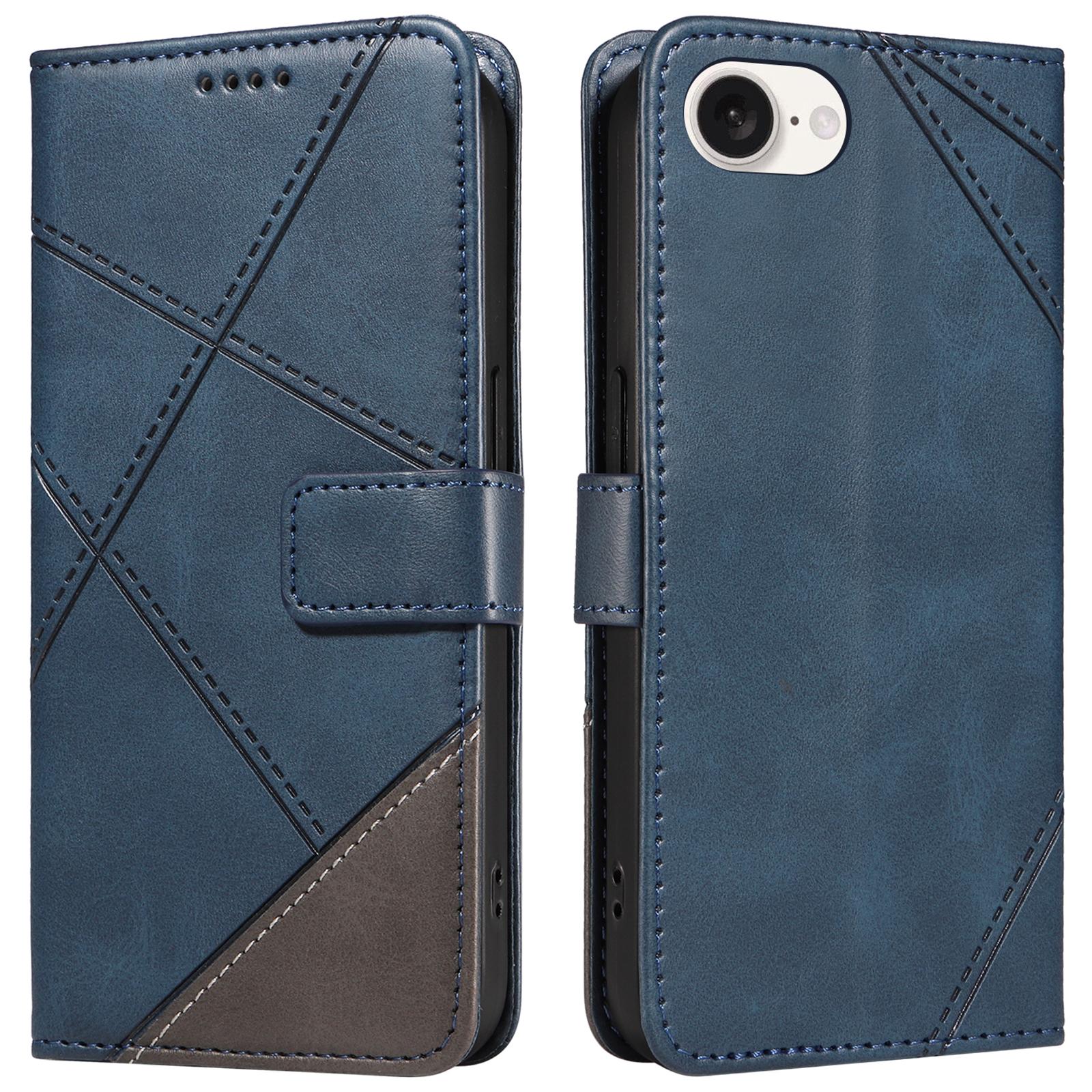 

Для iPhone 16e Чехол Кожаный Держатель для Карт Чехол для Телефона Геометрическая Линия Blue