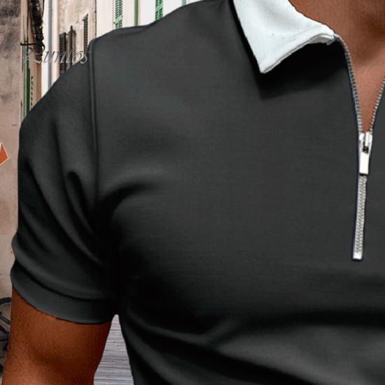 Herren T-Shirt mit Reißverschlusskragen, einfarbig, kurzärmelig, Revers, lässig, schmale Passform, Sommeroberteil für Straße, Urlaub, Arbeit, Sport