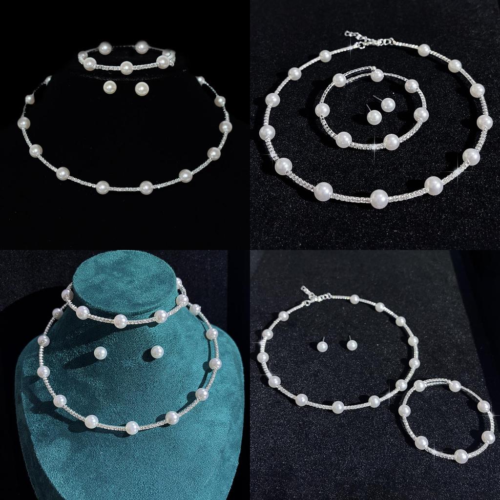 Artificial Pearl Jewelry Set With Cz Diamonds For Elegant Women Spring Collection