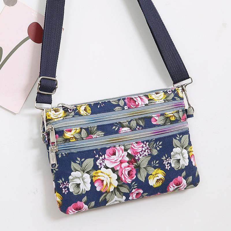 Flerlags skulderveske crossbody-veske lett blomst liten stoffveske dameveske lerret telefonveske mamaveske