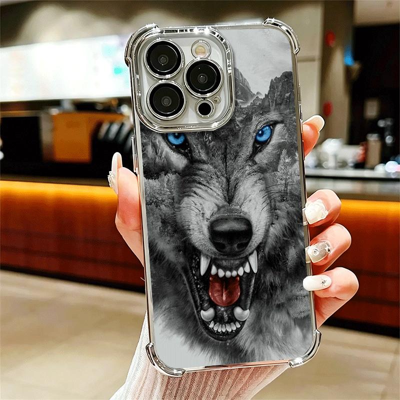 

Wolf Moon Animal Plating Phone Case For Iphone 16 17 Pro Max Air 16E 14 15 Plus 12 13 Mini Anti-Fall Airabag Cover iPhone 16 Pro