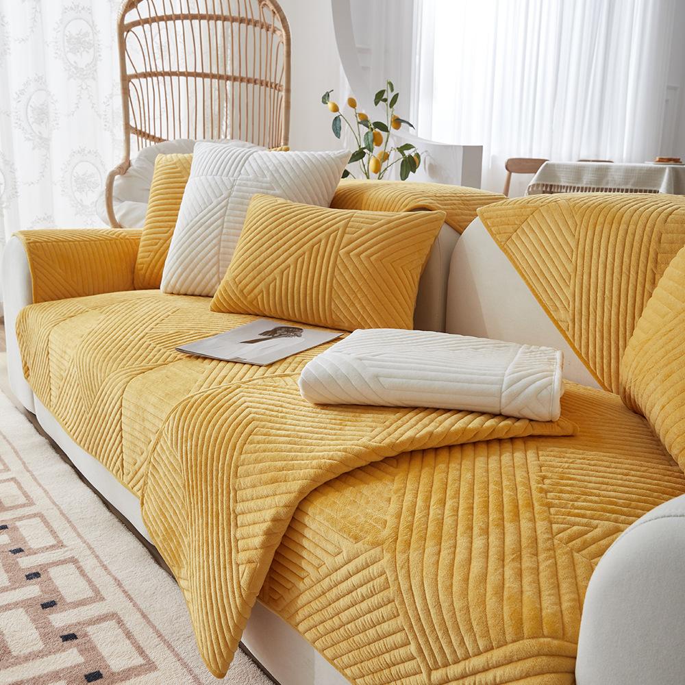 Solid Plush Sofa Covers Stripe Sofa Cushion Home Decor Armchair Towel Furniture Seat Cover Corner Sofa Slipcover for Living Room