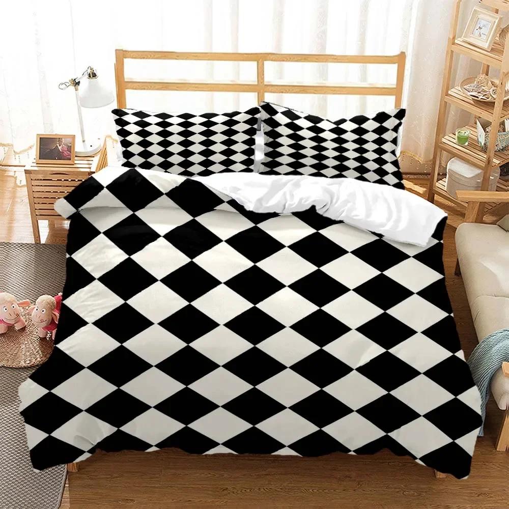 Gitter Chessboard Nordic Style 3D Printed Bedding Queen Bedding Set  D King Size Bedding Set Soft And Comfortable