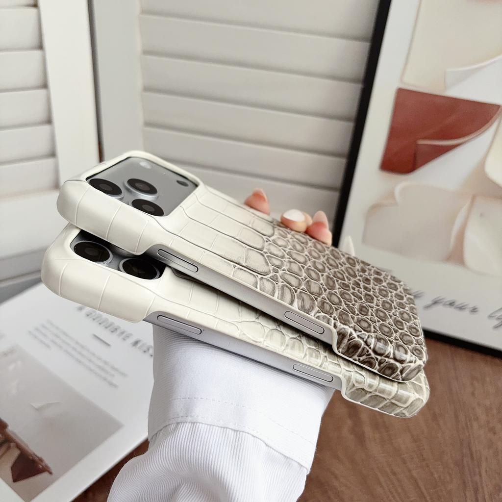 Original Glossy Crocodile Grain Leather Pattern Phone Case For iPhone 17 16 15 Pro Max Gradient Color Shockproof Bumper Cover