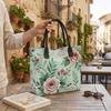 Floral Print Canvas Tote Bag Large Capacity Casual Handbag for Daily Shopping Travel