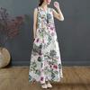 Verano cuello redondo sin mangas señora Maxi vestido estampado Floral de gran tamaño dobladillo suelto vestido largo para vacaciones ropa femenina