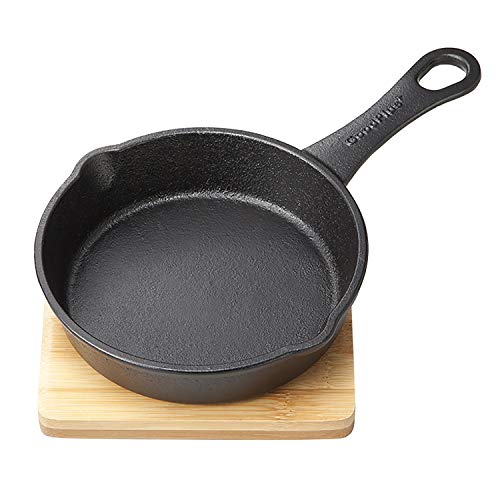 

GoodPlus+ Skillet 15 (with wooden base) 15cm [Gift Boxed] [Serves hot food at the table] [Outdoor] [Durable] [Cast Iron Frying Pan] [Compatible with a