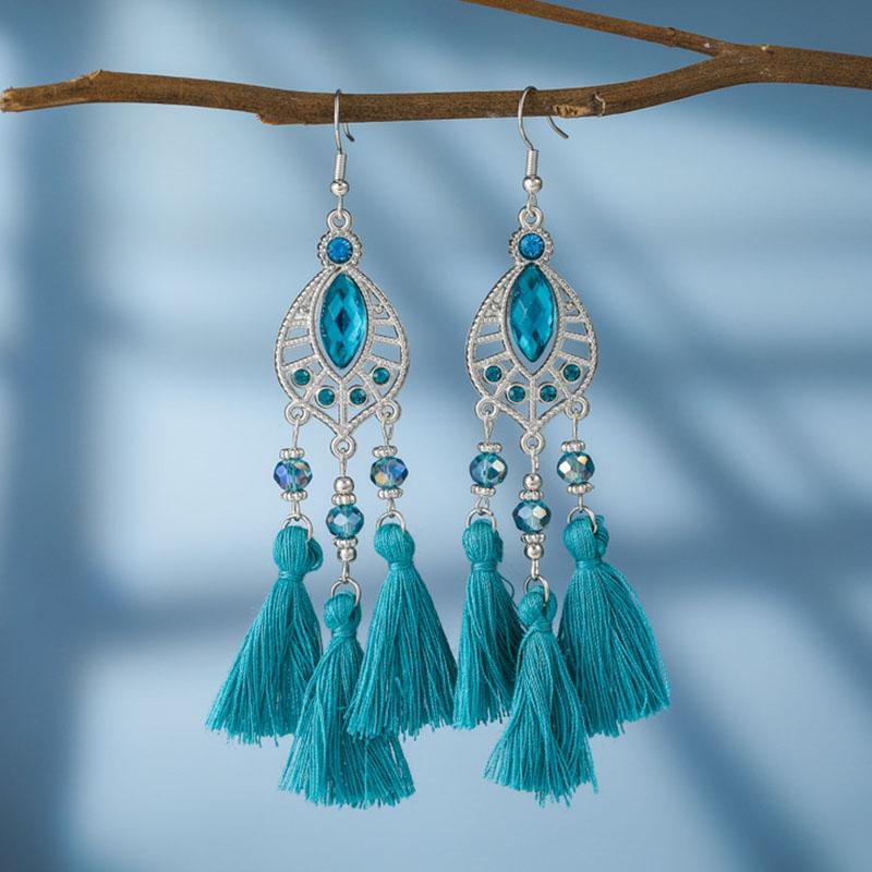 

New Ethnic Temperament Crystal Tassel Earrings for Women Handmade Creative Insert Rhinestone Silver Color Alloy Earring Jewelry