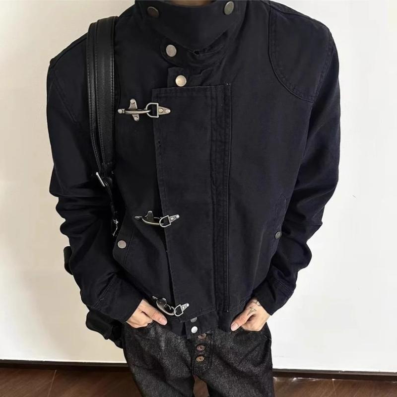 DRIPX Harajuku Herren Umlegekragen Jacke Amerikanischer Retro Kurzer Arbeitskleidung Mantel Herbst Streetwear Lässig Lockere Passform Mode Oberbekleidung L schwarz
