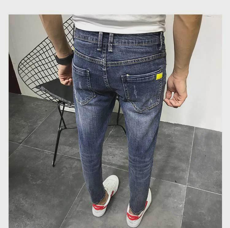 Men's Trendy Ripped Skinny Jeans - Spring Korean Style, Slim Fit, Nine-Point Length