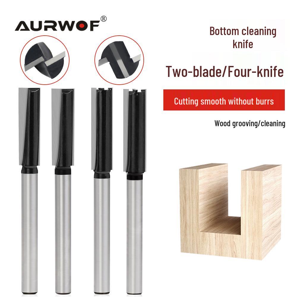 

1/2 Shank Two-Flute & Four-Flute Bottom Cleaning Cutter Set, Black, YG6 Virgin Material, Slotting Cutter for Woodworking. 4-Flute Bottom Cleaner 1/2x18x64.5x160