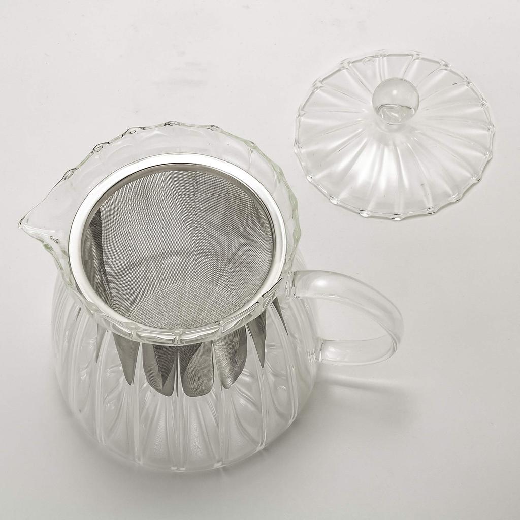 TAMAKI Teapot, Frilled, 16.5cm Diameter x 11.5cm Depth x 13.8cm Height, 800ml Capacity, Microwave Safe, Heat-Resistant Glass, T-770580