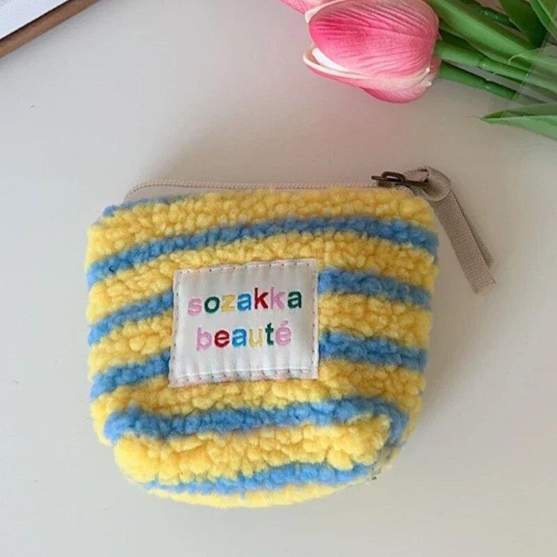 Stripes Plush Coin Purse Kawaii Cute Key Money Card Case Bags Small Coin Bags for Women Boys Girls Gift Mini Handbag
