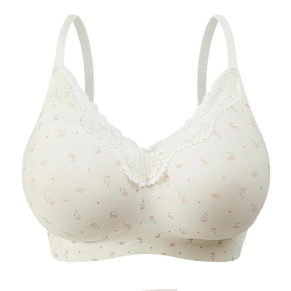 Women's French Floral Expansion Bra, Women's Gathering Sweet Lace Edge Without Steel Ring Bra