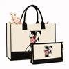 Canvas Shoulder Bag Makeup Set with Color Block Print & Portable Zipper Clutch