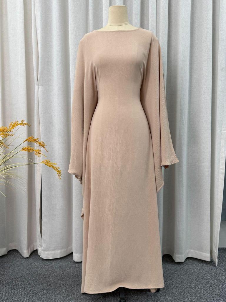 Elegant Long Muslim Robe with Tie-up Batwing Sleeves and Round Neck