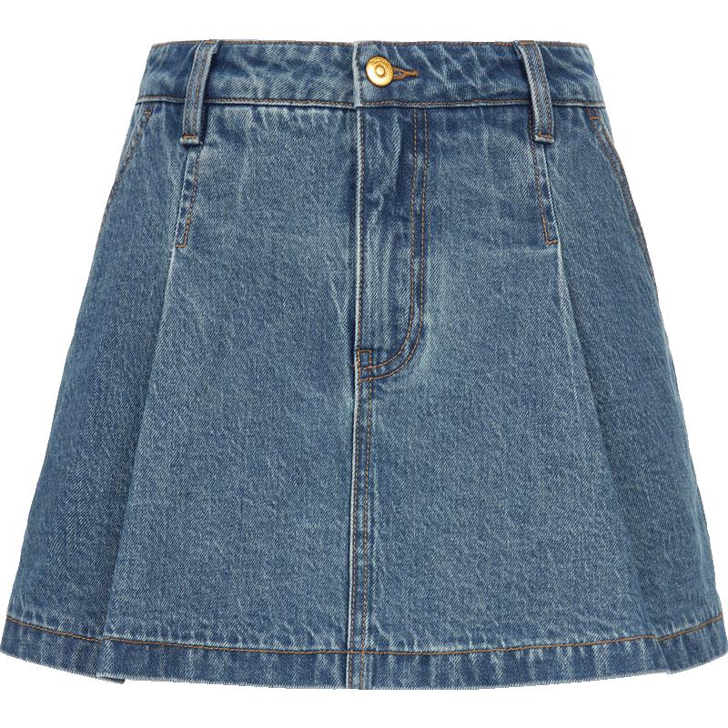 

VEROMODA Women s Pleated High-Waist Denim Skort S