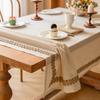 Cotton Linen Tablecloth,Rectangle Tassel,Jute Rope Lace Dust-Proof Table Cover,For Wedding Home Party Dining Banquet Decoration