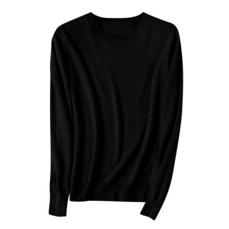 Warm Knitwear Pullover Women Sweater Solid Color Ribbed Trim Round Neck Long Sleeve Knitting Tops