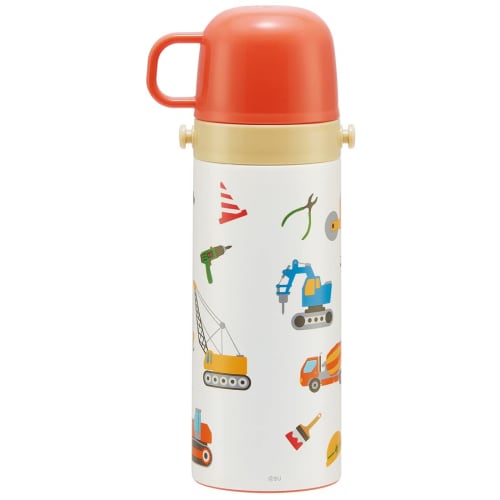 Skater Children's Stainless Steel Water Bottle, 2-Way Direct Drinking, 470ml, Cup Drinking, 430ml, Working Car, Child-Friendly, Lightweight Type, Boys