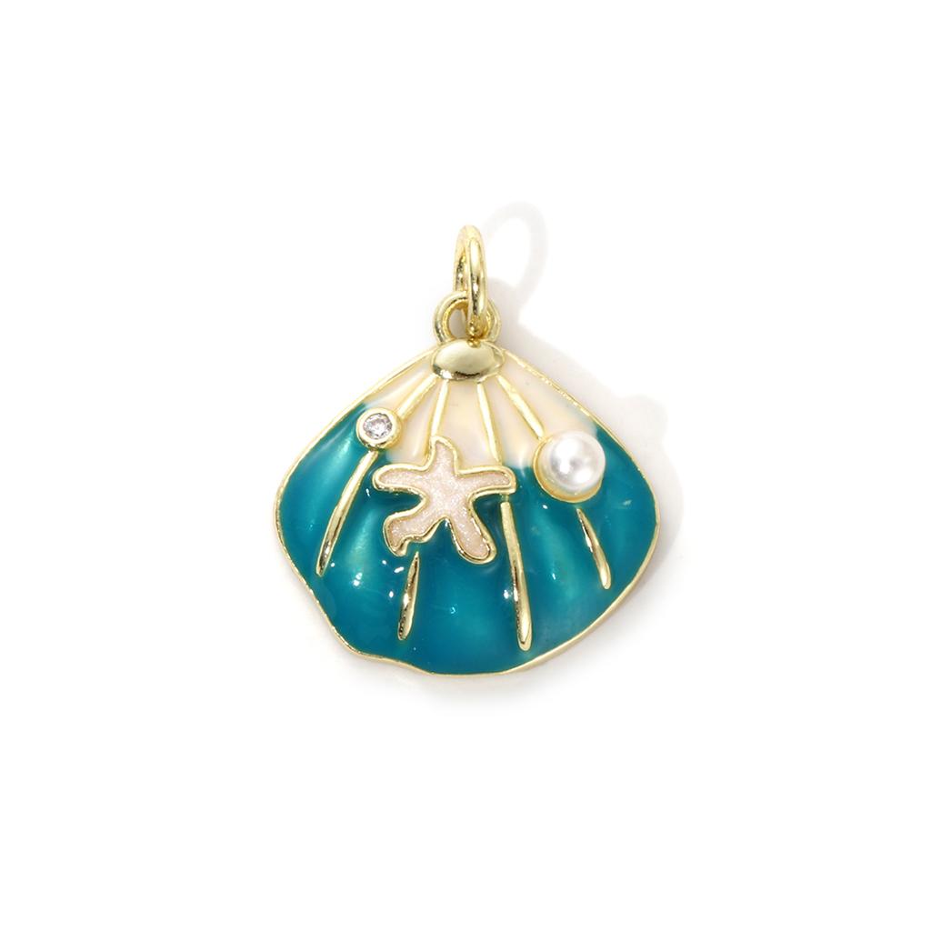 2 Piece Brass Ocean Jewelry Blue Charms 18K Real Gold Plated Enamel Fish Seahorse Dolphin Whale Conch Shell Pendant Necklace DIY