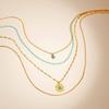 Round Natural Stone Pendant Necklaces,Stainless Steel Turquoise Four-layer Necklace for Women,Unique Jewelry Gift
