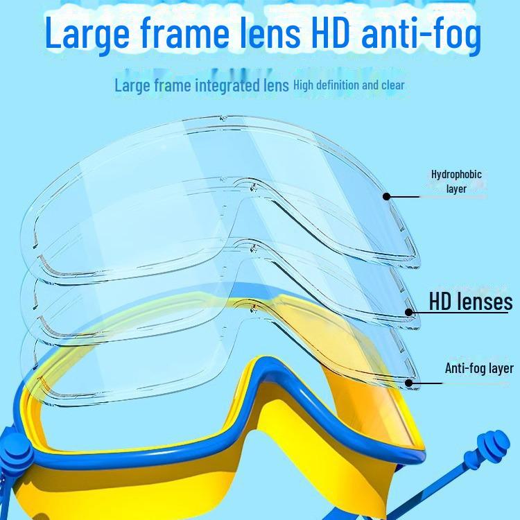 Adult & Children Silicone Goggles: Waterproof, Fog-Proof, Large Frame with Built-in Earplugs