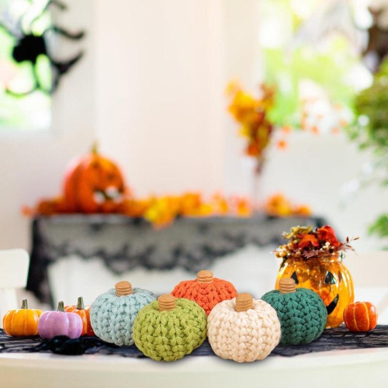 Crocheted Pumpkins for Festive Thanksgiving Halloween Mantlepiece Embellishments Autumnal Small Pumpkins Decoration