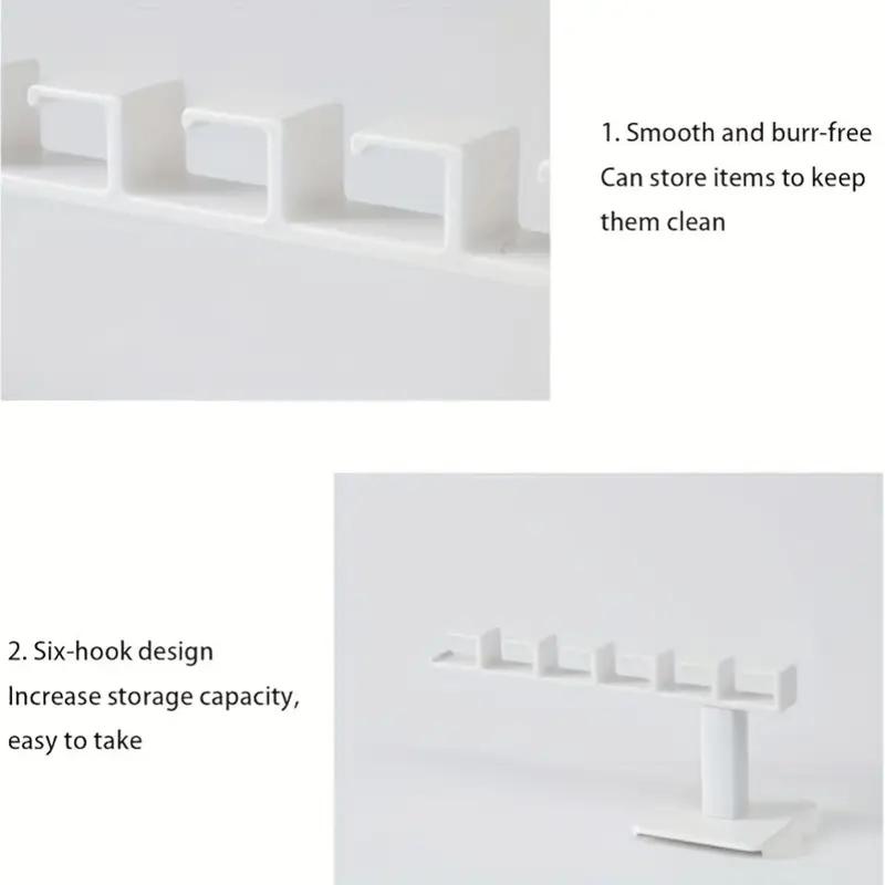 1pc Easy Install Wall-Mounted Hat Rack - Polished Finish, 6-Hook Plastic Storage Organizer for Hats, Headbands, Keys - Multi-Functional Home Accessory