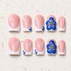 10pcs Handmade Press-On Nails Floral French Tip Short Style Nude Pink White Blue 3D Flower Design Removable