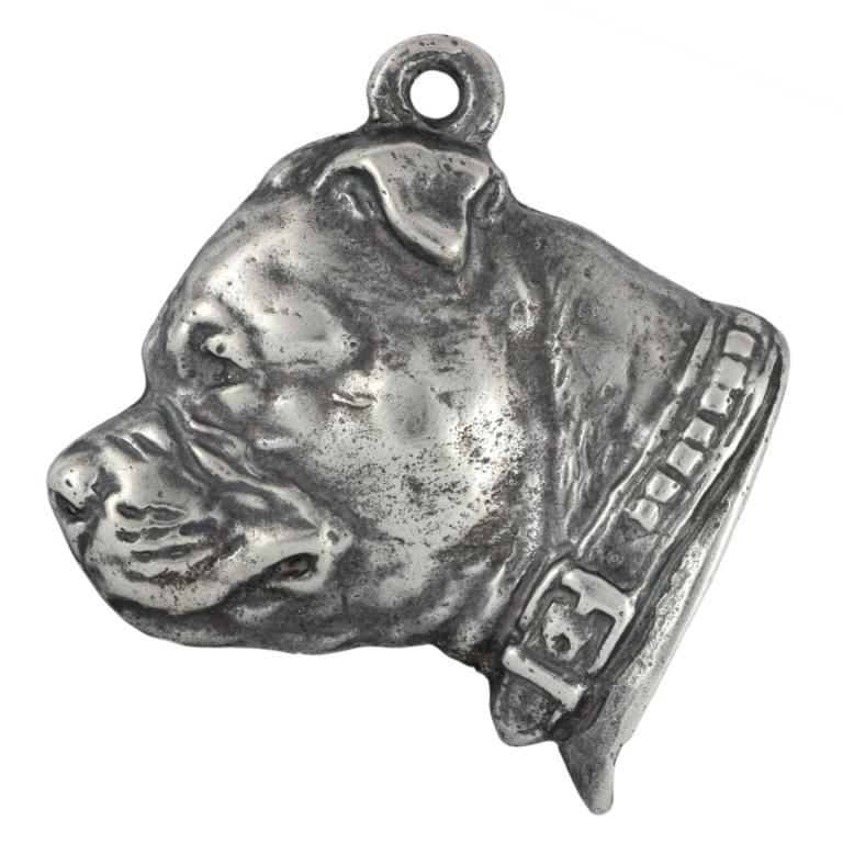 Staffordshire Bull Terrier, Staffy II - Sølvbelagt nøkkelring med en hund i gaveeske, veskedekorasjon, ryggsekk-anheng av Art-Dog-merket