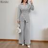 ZANZEA Women Long Sleeve Blouse and Pants Casual Two Piece Suit Sets