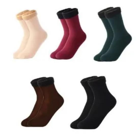 5PCS Women's Bare Legs Thickened Plush Meat Color Winter Postpartum Plush Warm Cotton Socks Artifact Mid Tube Snow Socks for Wom