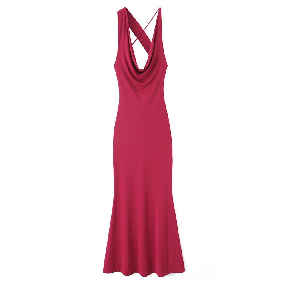 

Весна 2025 Женское асимметричное платье-халтер без рукавов из шелкового атласа Medium алый