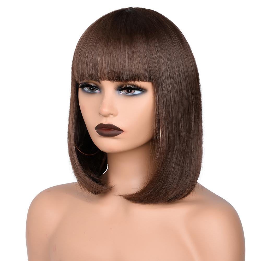 Professional  Short Straight Bob Wig for Women Synthetic Wigs Brown to Blonde Natural Fake Hair Heatresistant Wig Pink Wig With Bangs