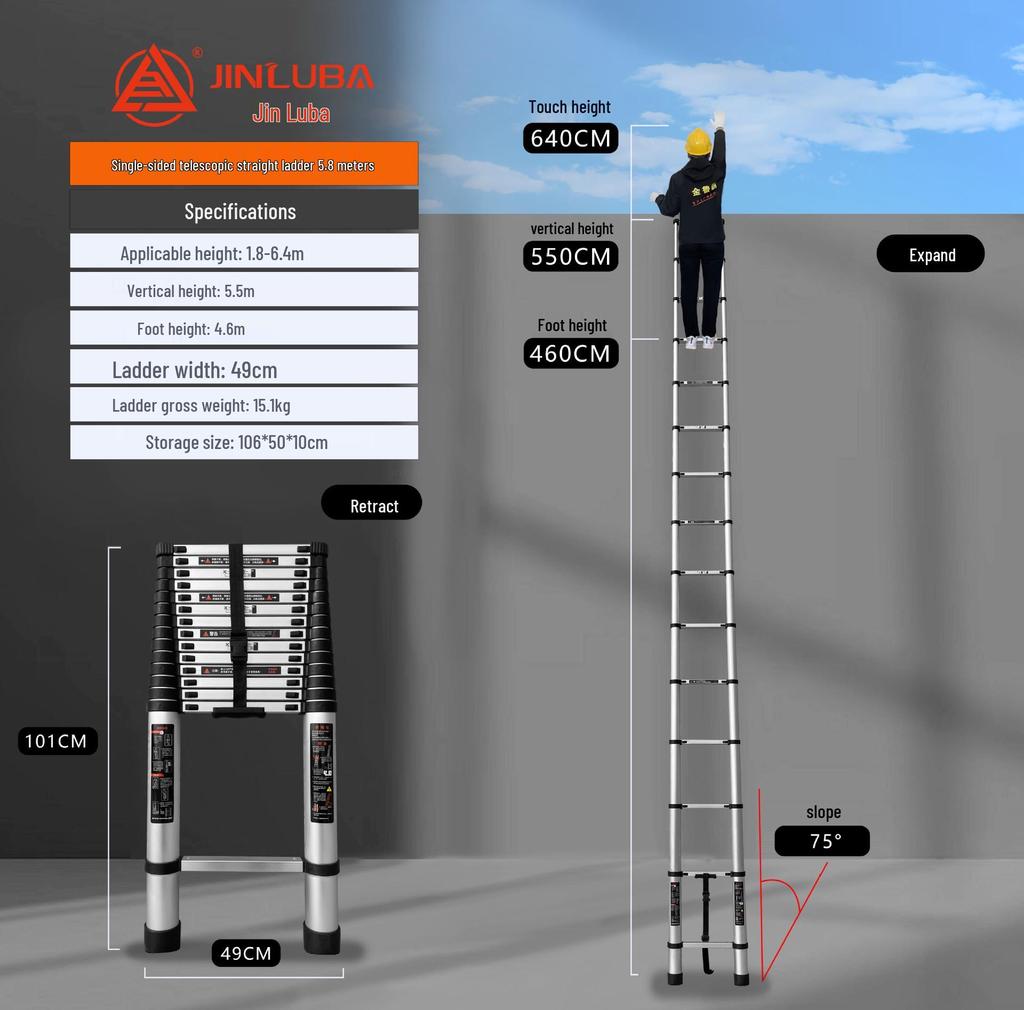 Jinluba Aluminum Telescopic A-Frame Ladder - Thickened, Stainless Steel, Bamboo Joint, for Household & Engineering Use