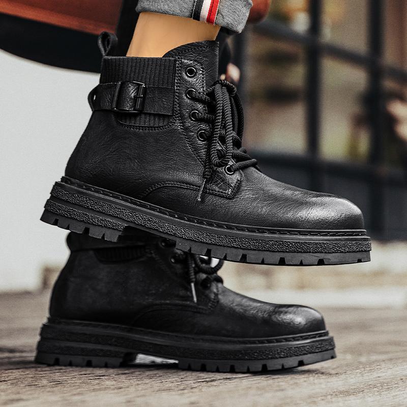 2025 Men's Casual Boots Comfy Lace-up High Quality Leather Boots Autumn Shoes Man Vintage Design Round Toe Walk Boots