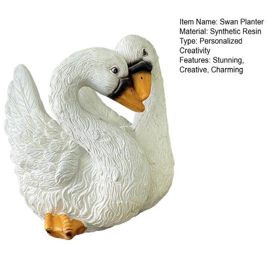 White Swan Planter Resin Pot Outdoor Animal Swan Couple Flower Plant Container