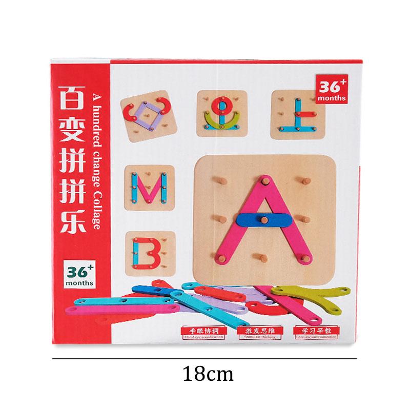 Geoboard Montessori Sensory Wooden Puzzles Toys Shape Color Letter Number Construction Puzzle Geometric Pegboard Children Toys