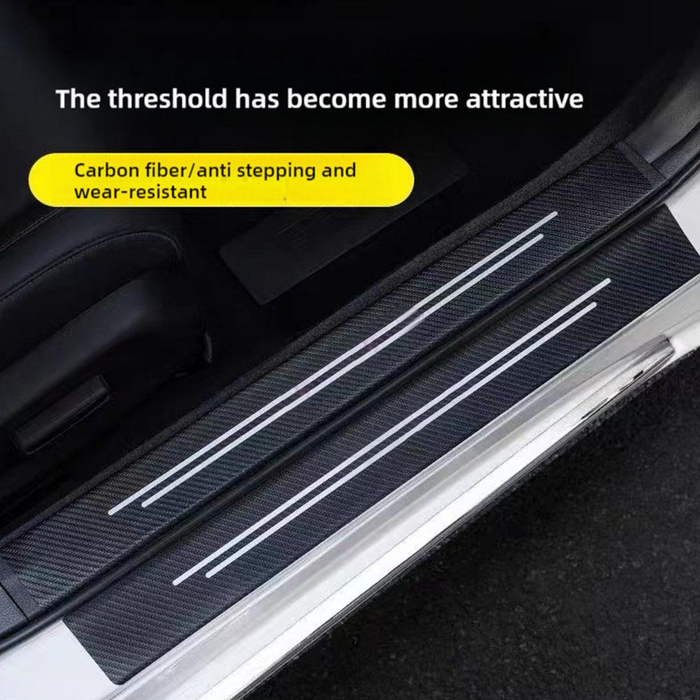 4pcs Universal Carbon Fiber Leather Car Door Sill Protection Film DIY Paste Waterproof Anti Scratch Strip Car Sticker Protect